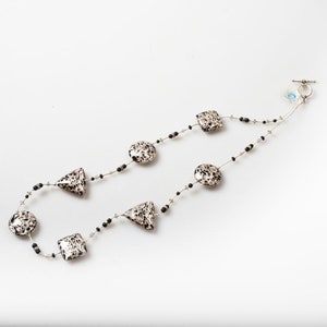 Murano Glass Necklace: Silver Leaf & Black Glass, Italian Handmade