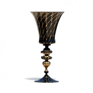 Murano Glass Goblet, Black and Gold Decorative Glasses, Handmade Glass Goblet, Italian Wine Goblet - Trademark of Origin Included