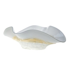 Murano Glass Bowl: White & Gold Leaf, Modern Italian Centerpiece
