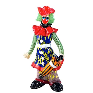 Figurine de clown en verre soufflé de Murano avec parapluie - Décoration de carnaval vénitien