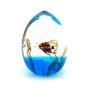 Murano Glass Sculpture, Striped Fish in Acquarium, Handmade in Italy, Trademark of Origin, Made in Italy, Original Murano Glass