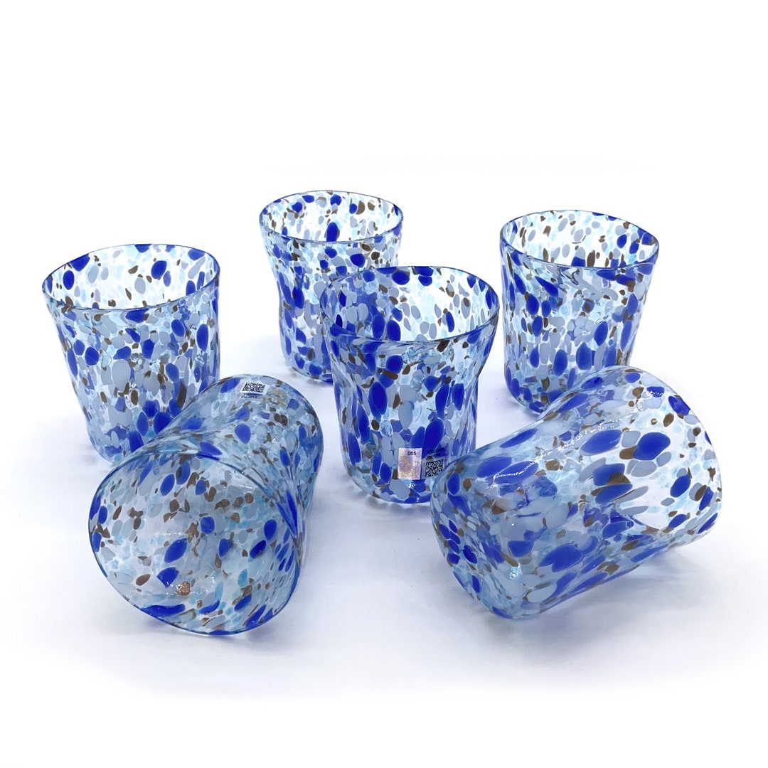 Murano Glass Drinking Glasses Set, Blue Murano Tumblers, Handmade Glasses, Made in Italy Glasses