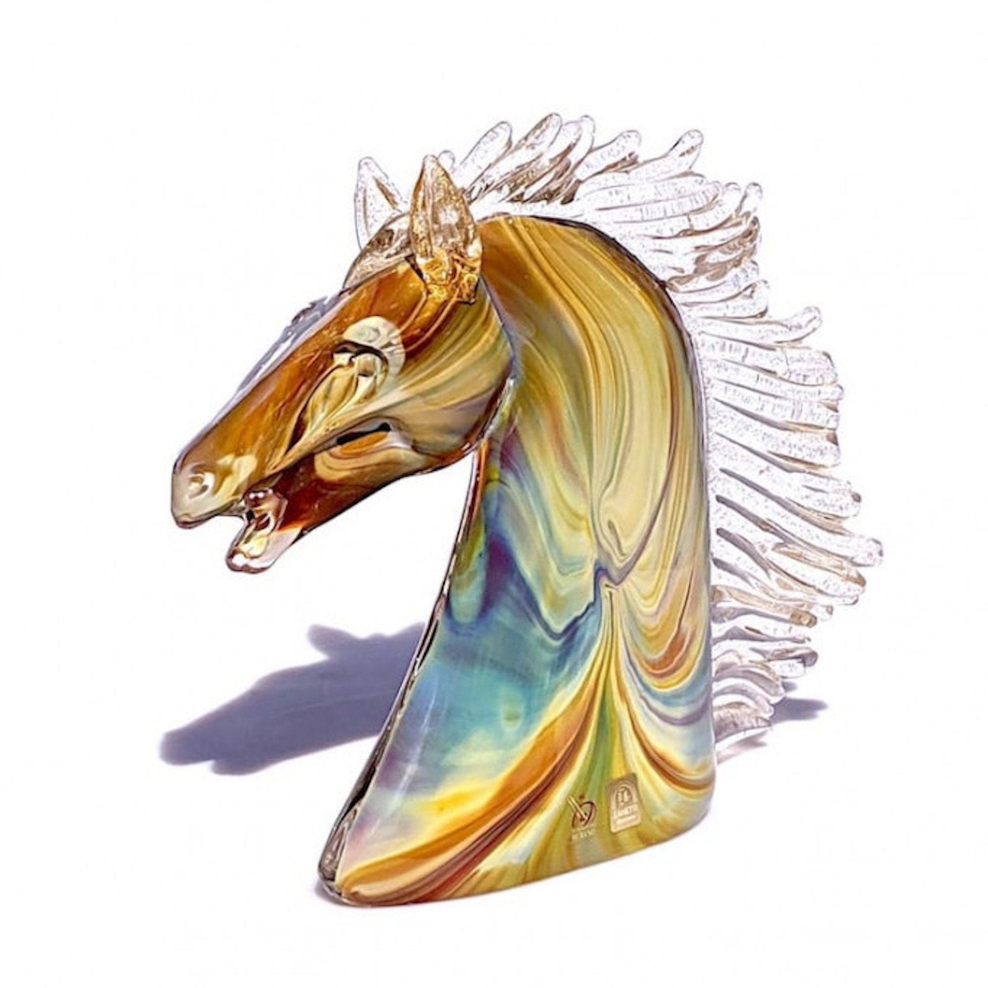 Murano Glass Horse Head Sculpture: Chalcedony Art Glass, Made in