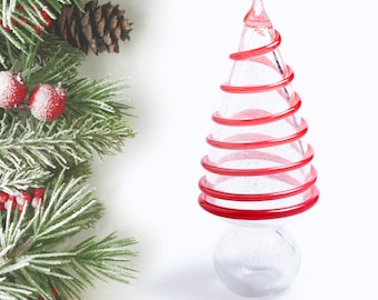 ムラーノガラスのクリスマスツリー彫刻｜ホワイト。クリスマスガラス