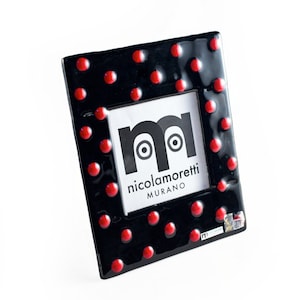 Murano Glass Picture Frame: Black with Red Dots, Elegant Home Decor