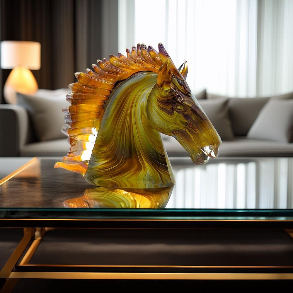 カルセドニー ムラーノガラス 馬頭彫刻 - イタリア製 - Etsy 日本
