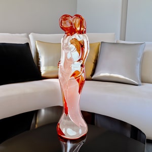 Handmade Murano Glass Head Sculpture: Red Amber Venetian Art