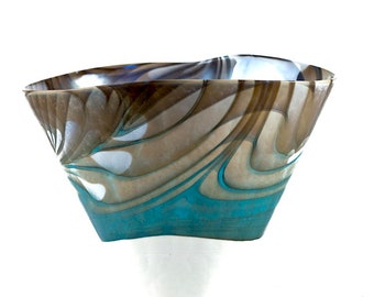 Murano glass bowl - elegant turquoise bowl - ivory bowl - Italian piece - Trademark of Origin Guaranteed