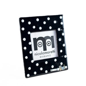 Handmade Murano Glass Picture Frame: Black & White Polka Dot Decor