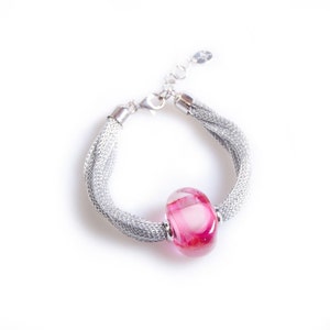 Handmade Silver Bracelet: Pink Murano Glass Bead, Modern Jewelry