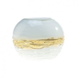 Murano Glass Ivory Gold Vase, Blown Glass Artwork Trademark of Origin Included, Home Decor Luxury Glass, Made in Italy