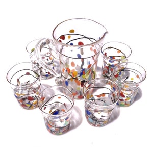 Hand Blown Murano Glass Tumblers and Carafe Set: Venetian Drinking Set