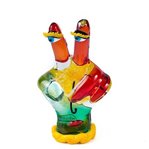 Murano Glass Victory Sign Sculpture: Abstract Art, Handmade in Italy
