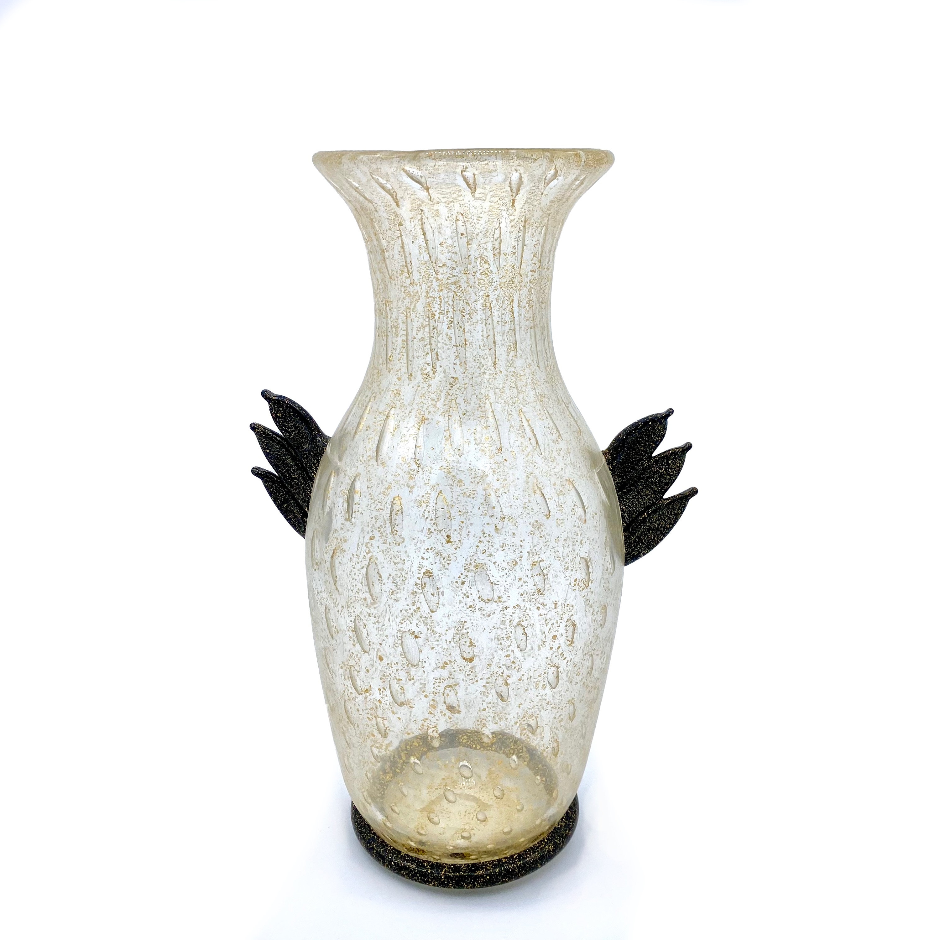 ムラーノガラスの花瓶：黒と金箔、イタリア製 - Etsy 日本