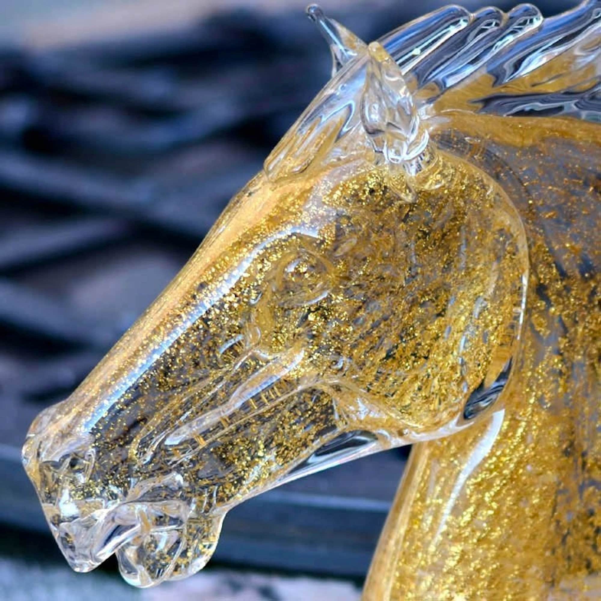 ムラーノガラスの馬の頭の彫刻：24カラットの金箔、イタリア製 - Etsy 日本