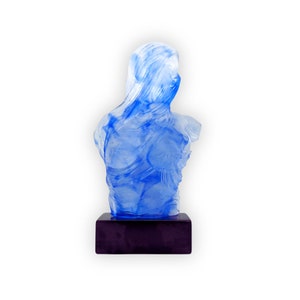 Murano Glass Woman Bust Sculpture: Blue Abstract Figure, Made in Italy