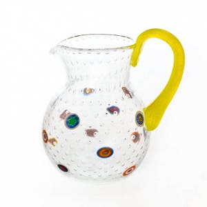 Murano Glass Carafe: Bubble & Murrine Decorated Pitcher, Italian Design