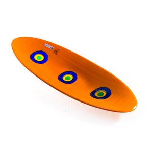 Murano Glass Orange Plate with Murrine, Orange Boat Shaped Plate, Modern Genuine Italian Piece - Trademark of Origin Guaranteed