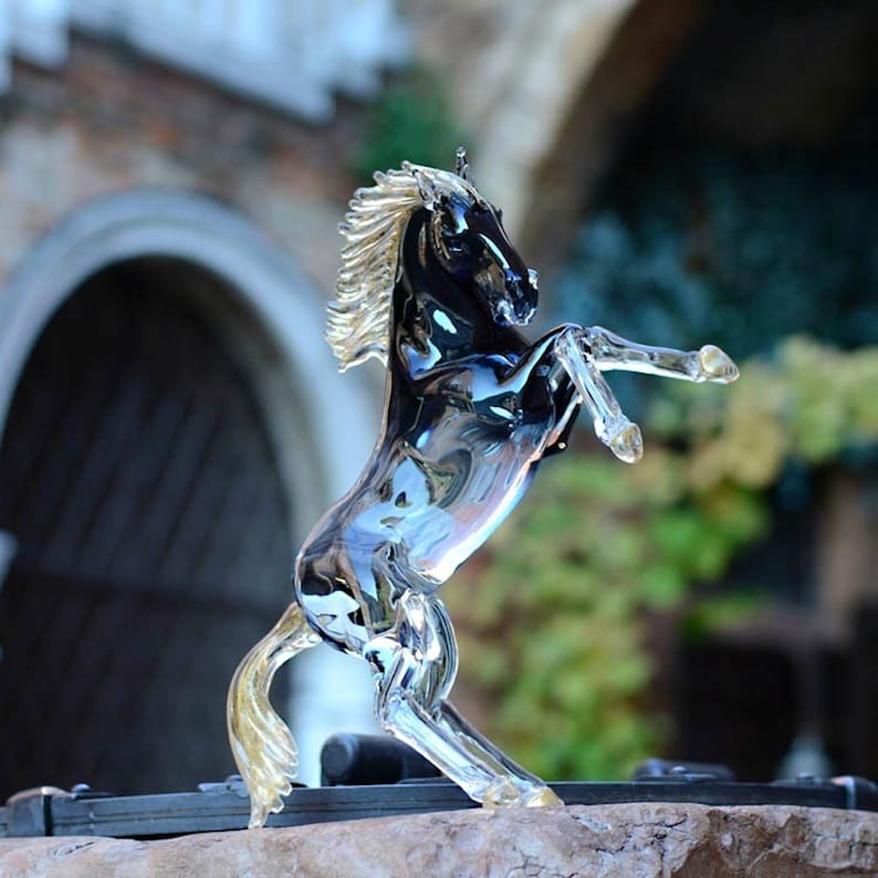 Murano Glass Horse Sculpture Black Glass and Gold Leaf Etsy