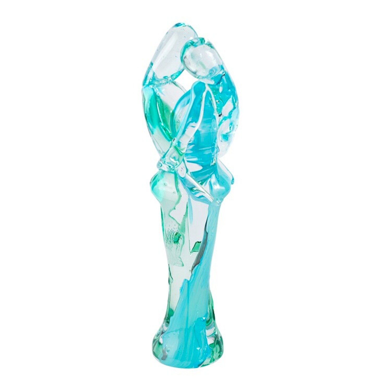 Murano Glass Lovers Sculpture: Aqua Crystal Embrace, Italian Art