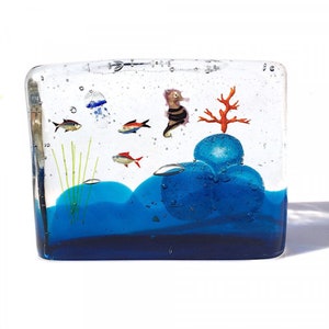 Collectible decorative aquarium, multicolor aquarium, rectangular shape, decorative , sculpture, Made in Italy, Original Murano Glass