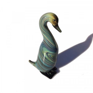 Murano Glass Wild Goose Sculpture: Chalcedony Art Glass, Blue Green Decor