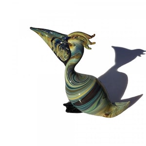 Murano Glass Bird Sculpture: Chalcedony Glass, Made in Italy