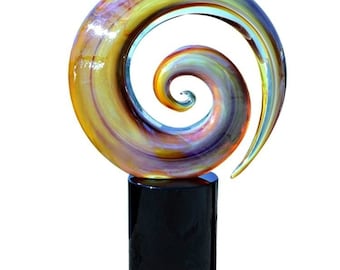 Murano glass sculpture, spiral sculpture, chalcedony glass, abstract artwork, unique design, glass artwork, home decor, TRADEMARK OF ORIGIN