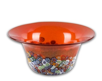 Red Murano Glass Bowl: Gold Leaf Murrine Centerpiece