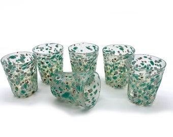 Murano glass drinking glasses set, green glasses, Handmade tumblers, Made in Italy glassware, gift idea, TRADEMARK OF ORIGIN