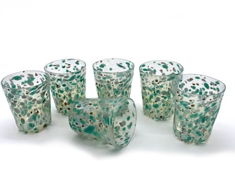 Murano Glass Tumblers Set: Green Italian Glassware, Handmade