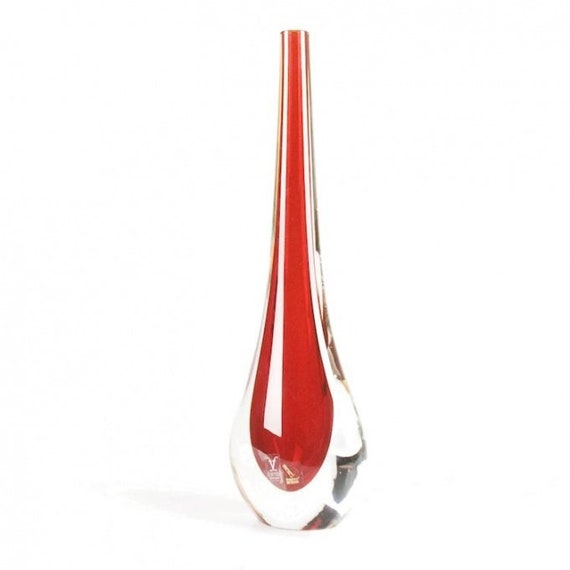 Murano Glass Vase Red Glass Vase Venetian Glass Vase Blown Etsy