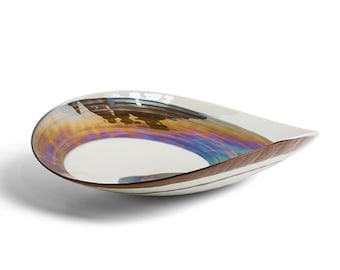 Murano Glass Plate: Ivory Decorative Bowl with Brown Spiral
