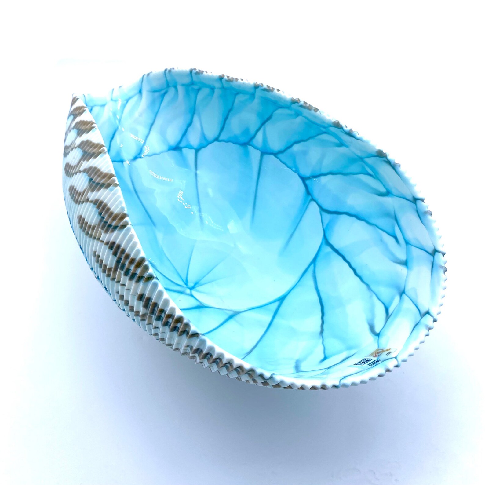 Murano Glass Bowl White and Acquamarine Glass Centerpiece Etsy