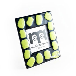 Handmade Murano Glass Picture Frame: Black with Green Accents