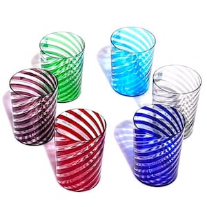 Murano Glass Tumblers Set: Italian Handmade Striped Drinking Glasses