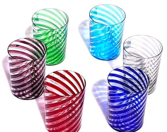 Murano Glass Tumblers Set: Italian Handmade Striped Drinking Glasses