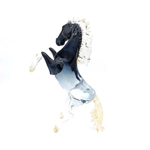 Murano Glass Horse Sculpture: Blue & Gold Leaf, Trademark of Origin
