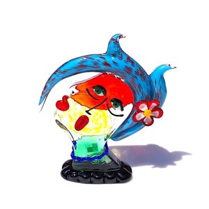 Murano Glass Female Face Sculpture: Multicolor Modern Art