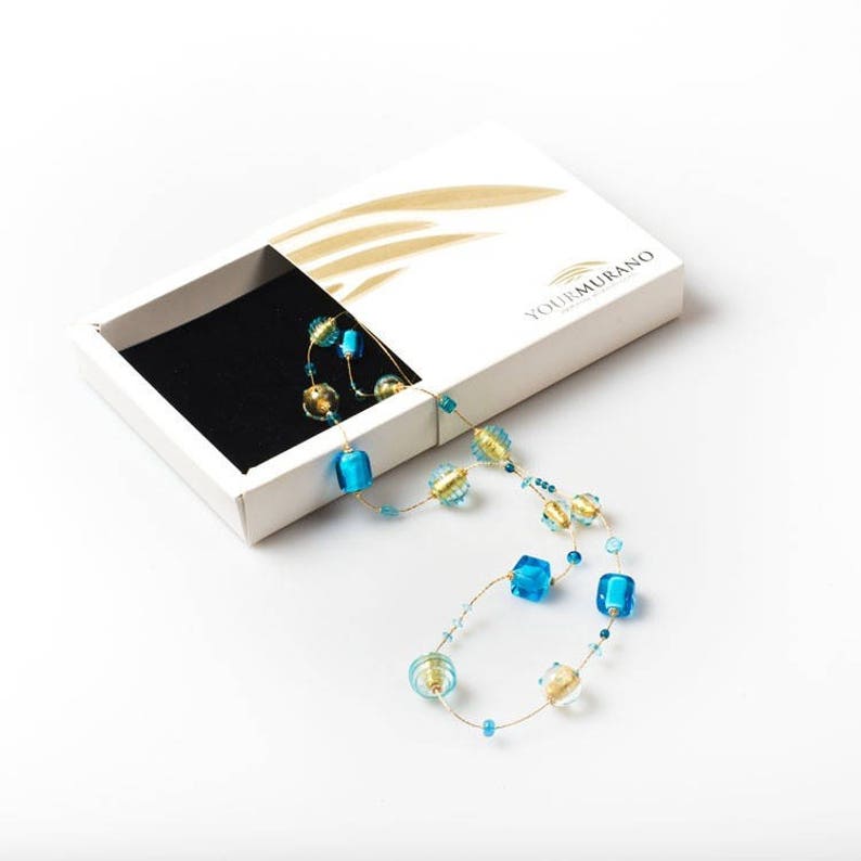beaded modern necklace Italian jewellery Murano glass necklace Venetian necklace long necklace Blue glass necklace gift idea for her