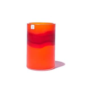 Murano Glass Orange Vase, Large Cylindrical Shape Artwork, Handmade Blown Glass Trademark of Origin Guaranteed, Made in Italy