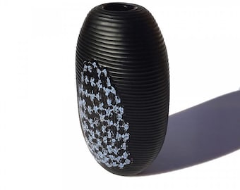 Schwarze Murano Glas Vase: Oval mit Sechseckigem Muster, Handgemachtes Italienisches Dekor