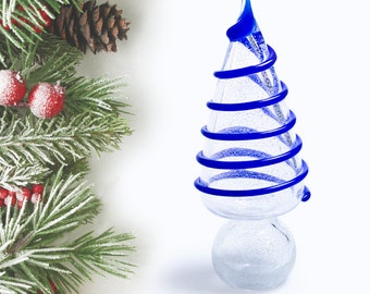 ムラーノガラスのクリスマスツリー彫刻｜ホワイト。クリスマスガラス