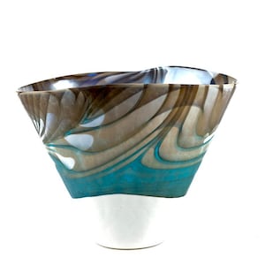 Handmade Murano Glass Bowl: Turquoise & Grey Italian Centerpiece