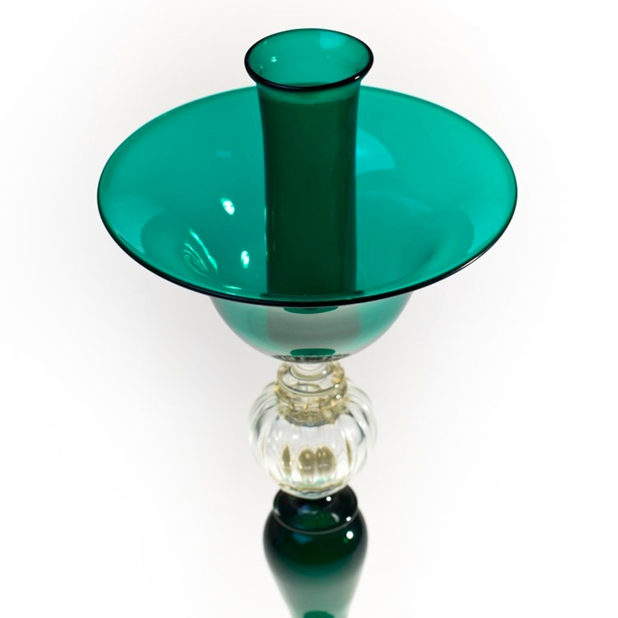 Murano Glass Candle Holders Green Glass Gold Leaf Details Etsy