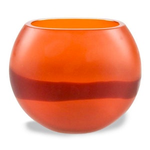 Handmade Murano Glass Vase: Red Orange Round Disc Vase