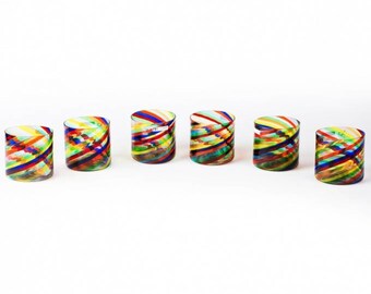 Rainbow Striped Murano Glass Tumblers: Italian Glassware Set