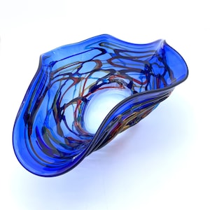 Murano Glass Blue Fruit Bowl, Handmade Modern Design Centerpiece, Made in Italy with Trademark of Origin - Yourmurano