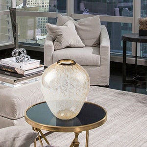 Murano Glass Decorative Vase, Clear Glass and Gold Leaf, Handmade Italian Vase, Design Vase, Gift Idea - Trademark of Origin Included