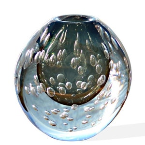 Handmade Murano Glass Vase: Grey Bubble Design, Italian Art Glass